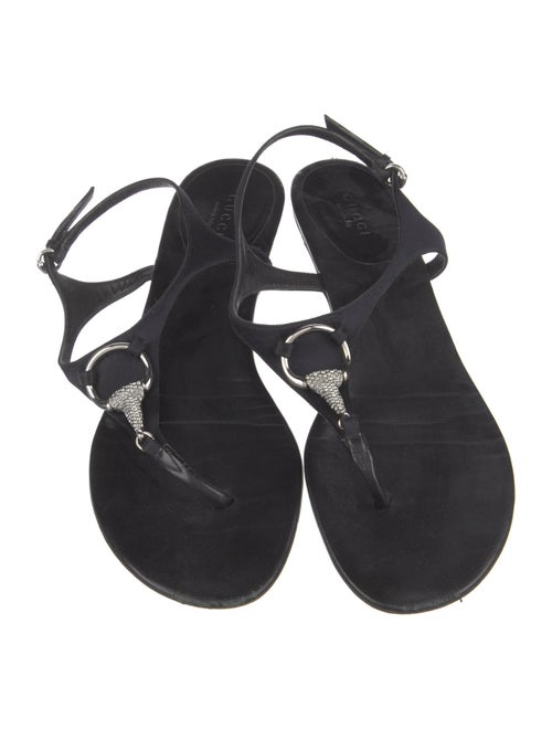 Gucci Satin Crystal Embellishments T-Strap Sandals