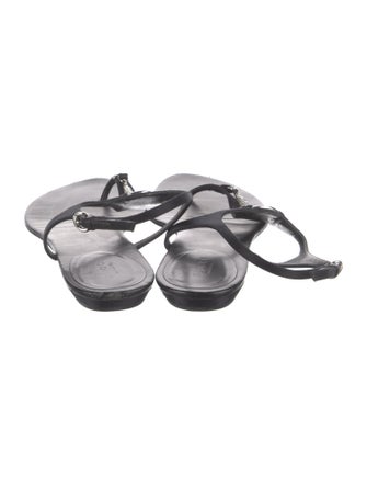 Gucci Satin Crystal Embellishments T-Strap Sandals