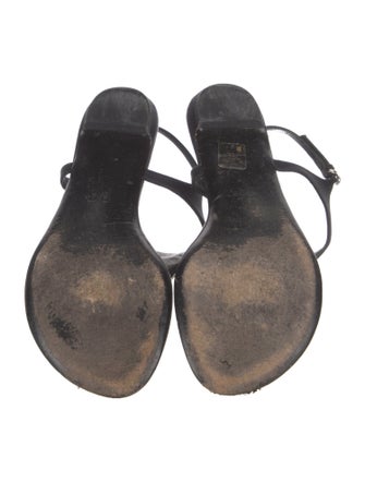 Gucci Satin Crystal Embellishments T-Strap Sandals