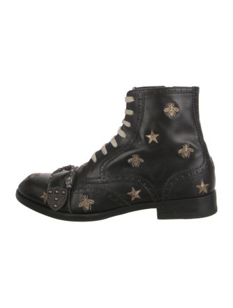 Gucci Bee Accent Leather Lace-Up Boots