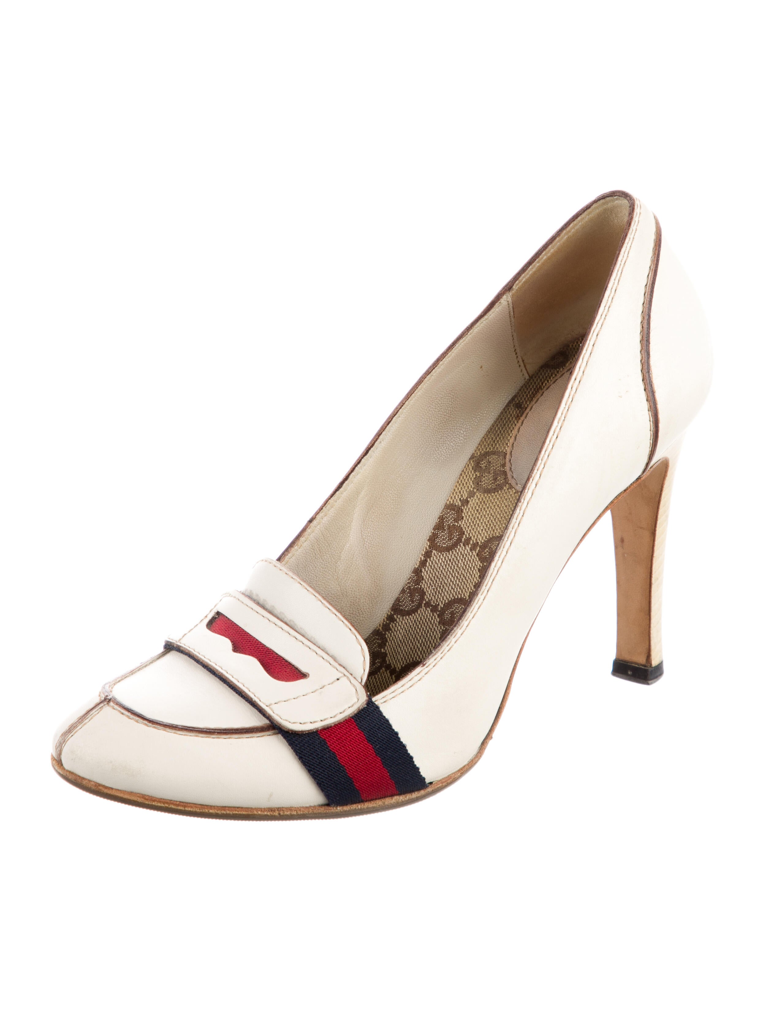 Gucci GG Canvas Leather Slingback Pumps