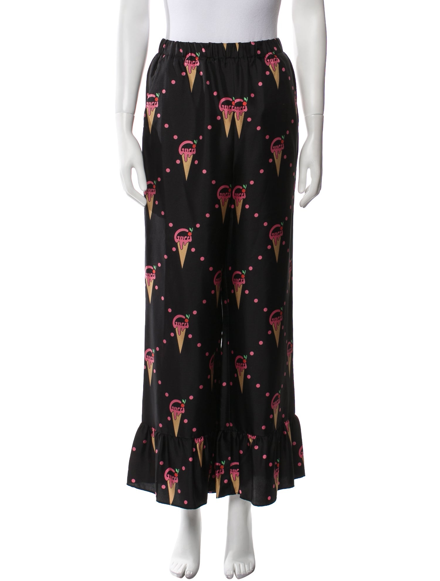 Gucci Ice Cream Logo Print Wide Leg Pants