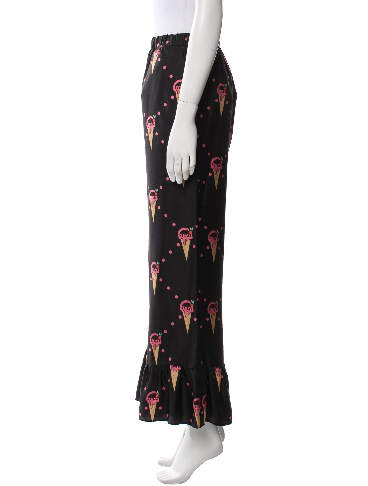 Gucci Ice Cream Logo Print Wide Leg Pants