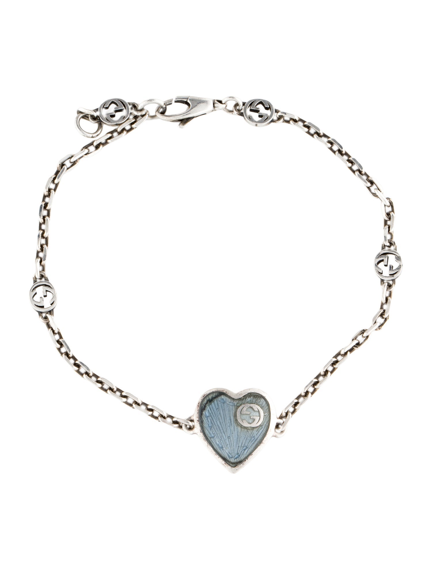 Gucci Enamel Interlocking G Heart Charm Bracelet