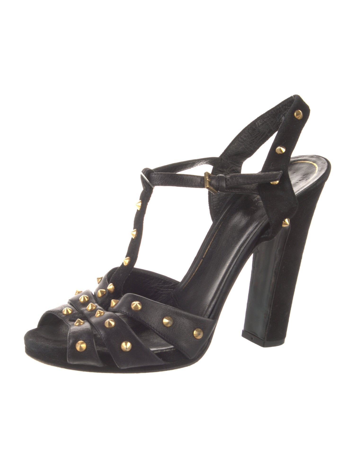 Gucci Leather Studded Accents T-Strap Sandals