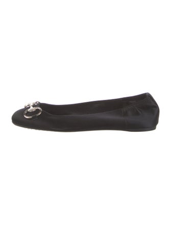 Gucci Horsebit Accent Satin Ballet Flats