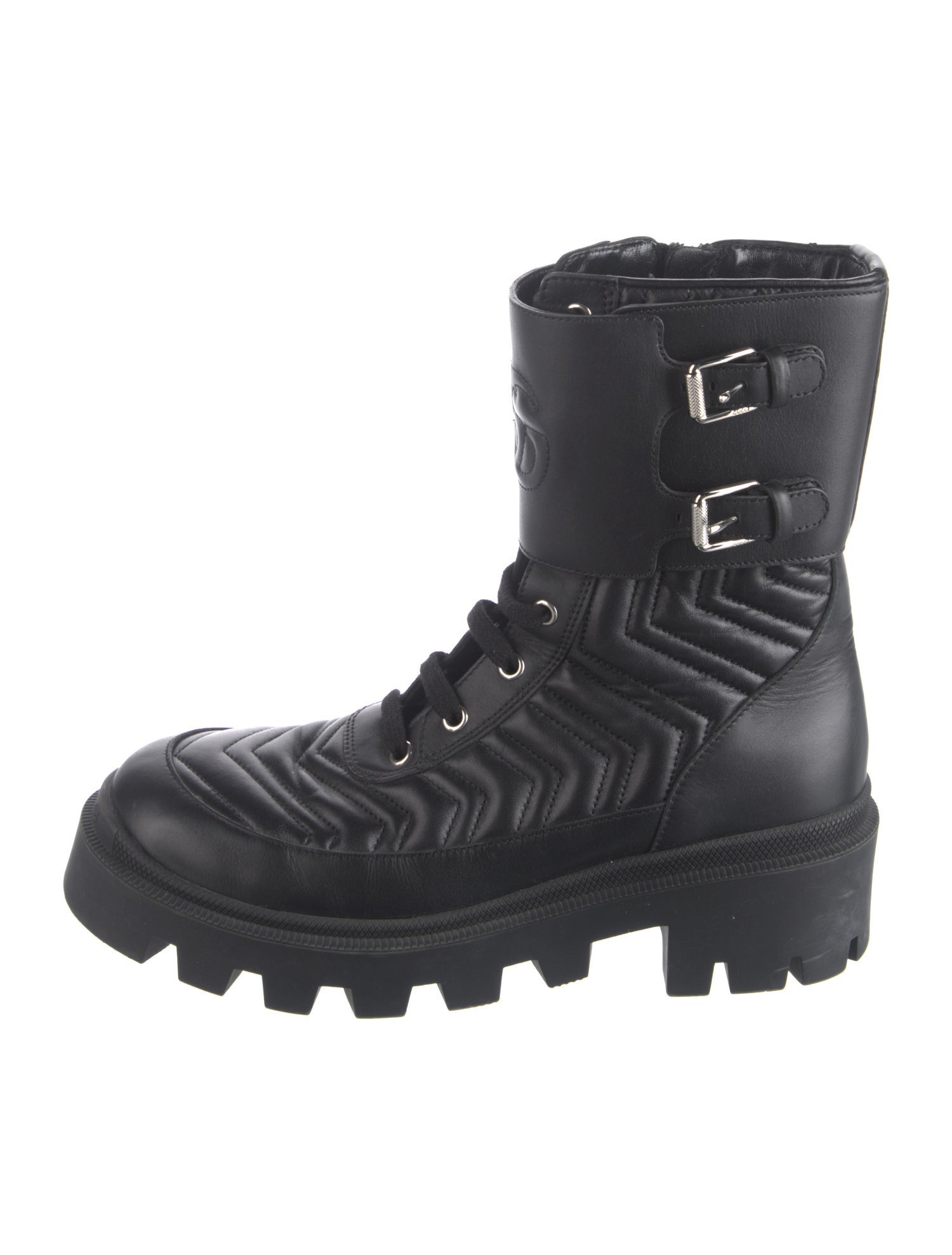 Gucci Quilted Pattern Leather Combat Boots