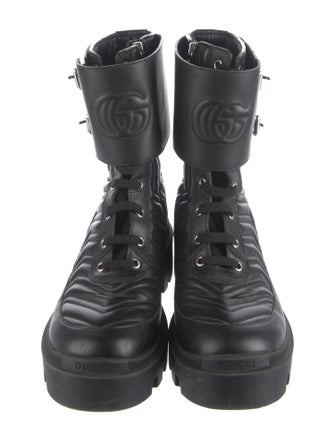 Gucci Quilted Pattern Leather Combat Boots