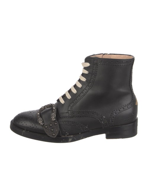 Gucci Bee Accent Leather Combat Boots