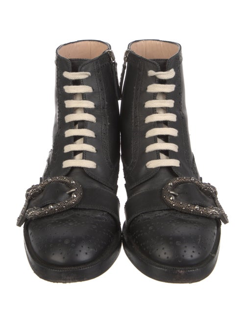 Gucci Bee Accent Leather Combat Boots