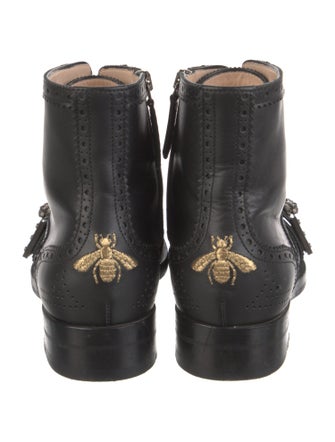 Gucci Bee Accent Leather Combat Boots