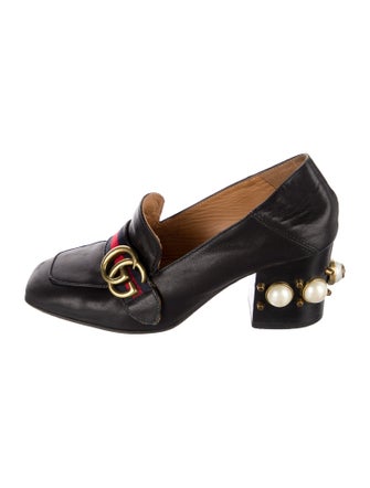 Gucci Faux Pearl Accents Leather Pumps