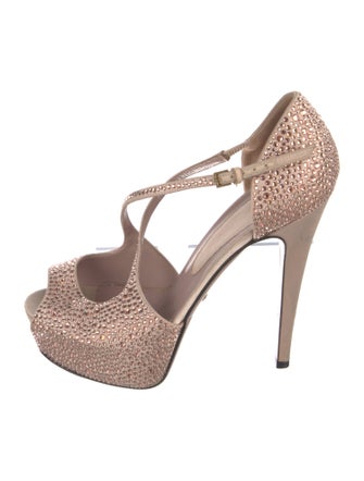 Gucci Satin Crystal Embellishments T-Strap Pumps
