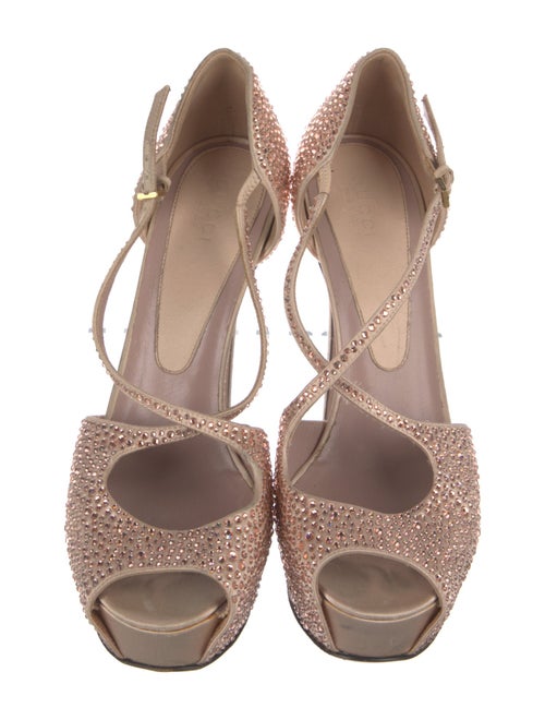 Gucci Satin Crystal Embellishments T-Strap Pumps