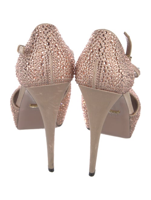 Gucci Satin Crystal Embellishments T-Strap Pumps