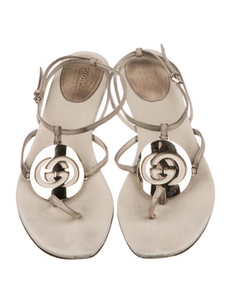 Gucci Interlocking G Logo Leather T-Strap Sandals