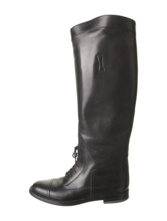 Gucci Web Accent Leather Riding Boots