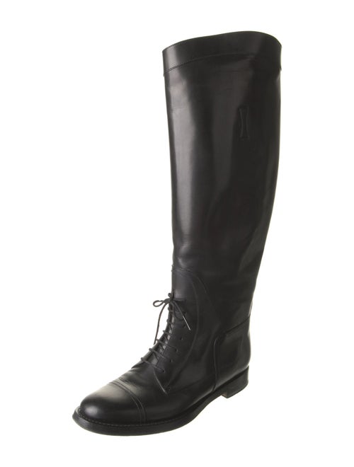 Gucci Web Accent Leather Riding Boots