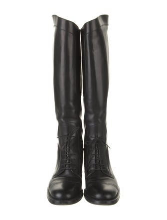 Gucci Web Accent Leather Riding Boots
