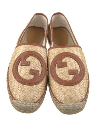 Gucci Raffia Leather Trim Embellishment Espadrilles