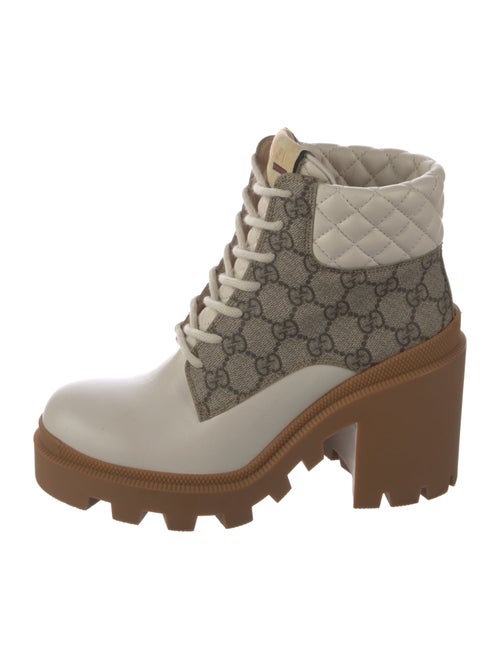 Gucci GG Supreme Leather Trim Embellishment Combat Boots
