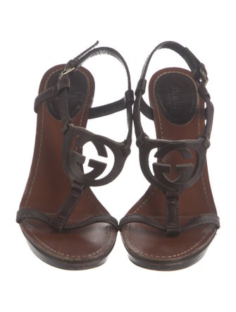 Gucci Interlocking G Logo Leather T-Strap Sandals
