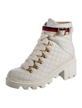 Gucci Sylvie Web Accent Leather Combat Boots