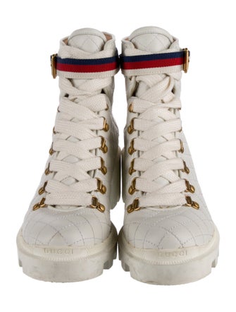 Gucci Sylvie Web Accent Leather Combat Boots