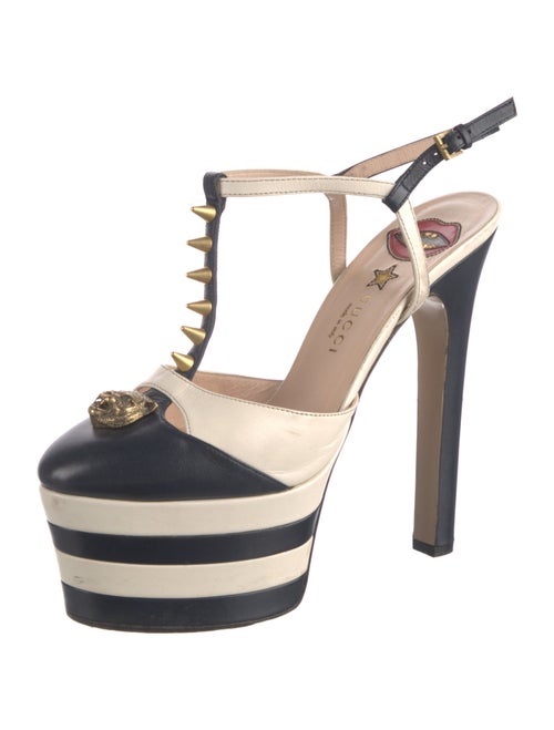 Gucci Feline Head Accent Leather T-Strap Pumps