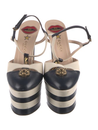 Gucci Feline Head Accent Leather T-Strap Pumps
