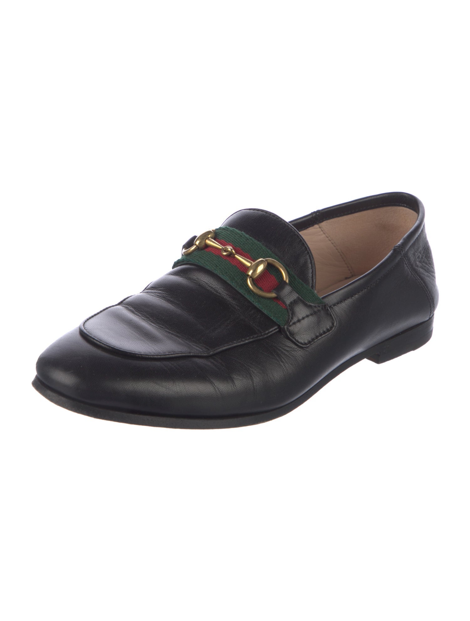 Gucci Web Accent Leather Loafers