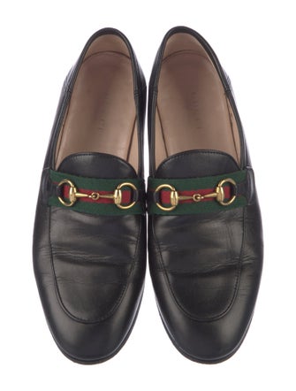 Gucci Web Accent Leather Loafers