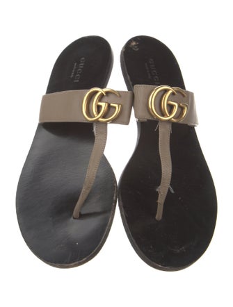 Gucci Double G Logo Leather Flip Flops