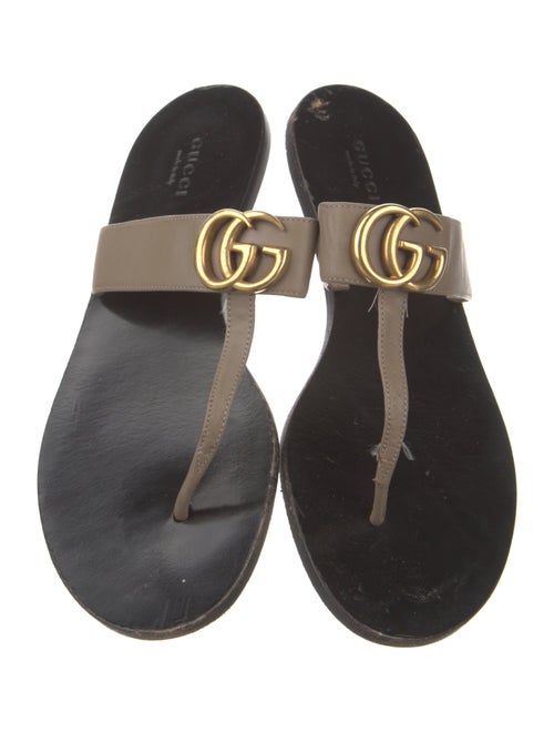 Gucci Double G Logo Leather Flip Flops