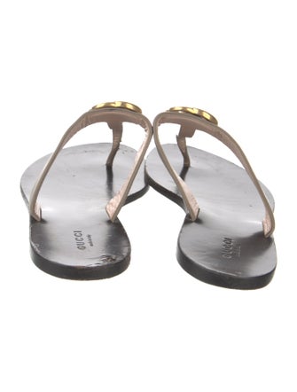 Gucci Double G Logo Leather Flip Flops