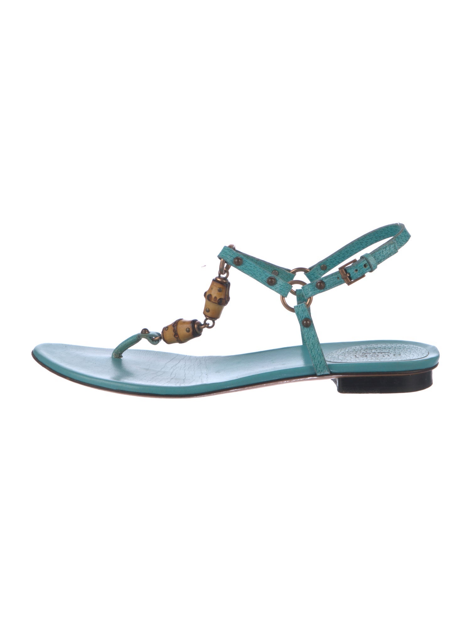 Gucci Bamboo Accent Leather T-Strap Sandals