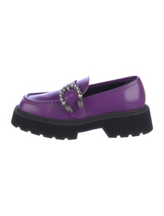 Gucci Patent Leather Crystal Embellishments Loafers