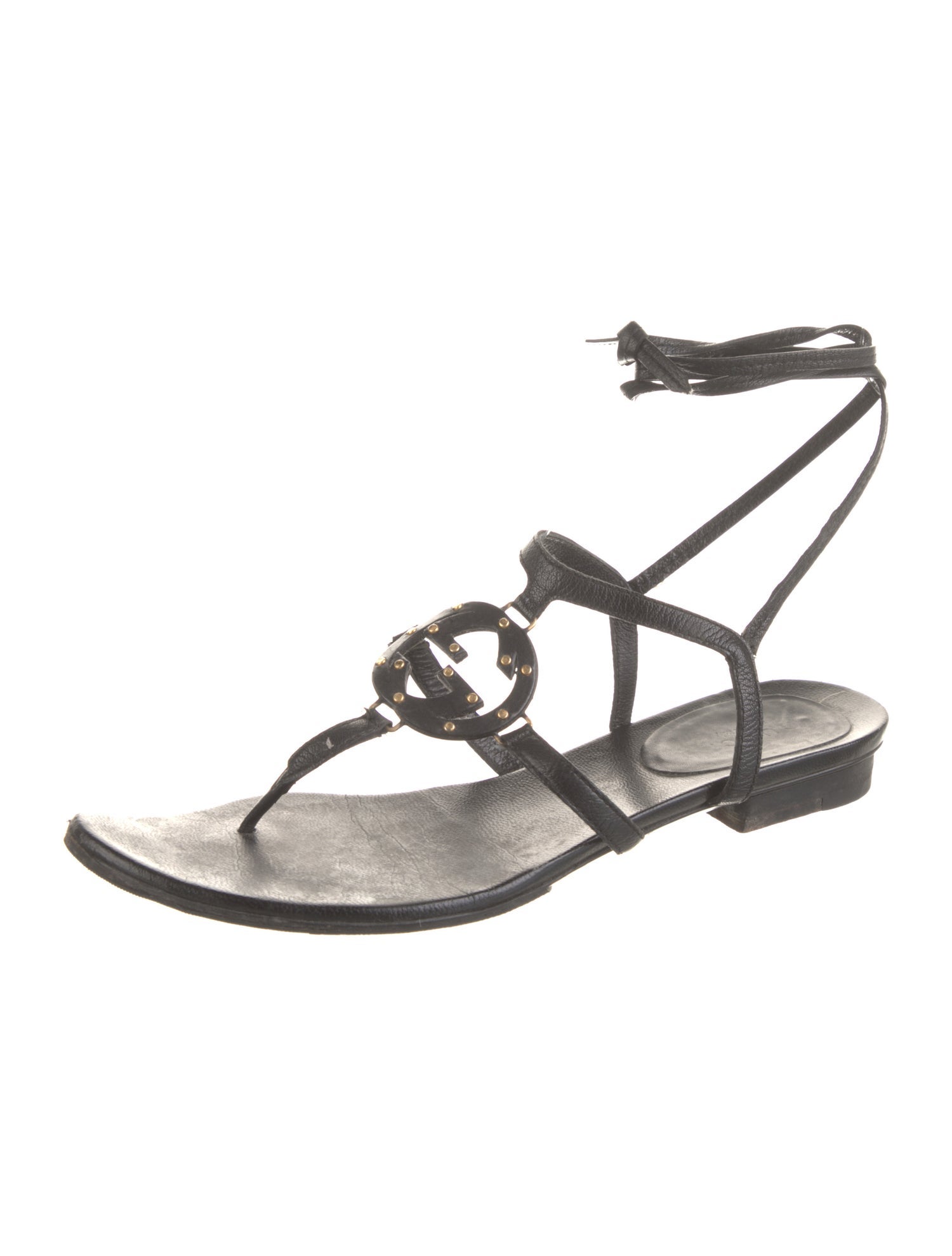 Gucci Interlocking G Logo Leather Gladiator Sandals