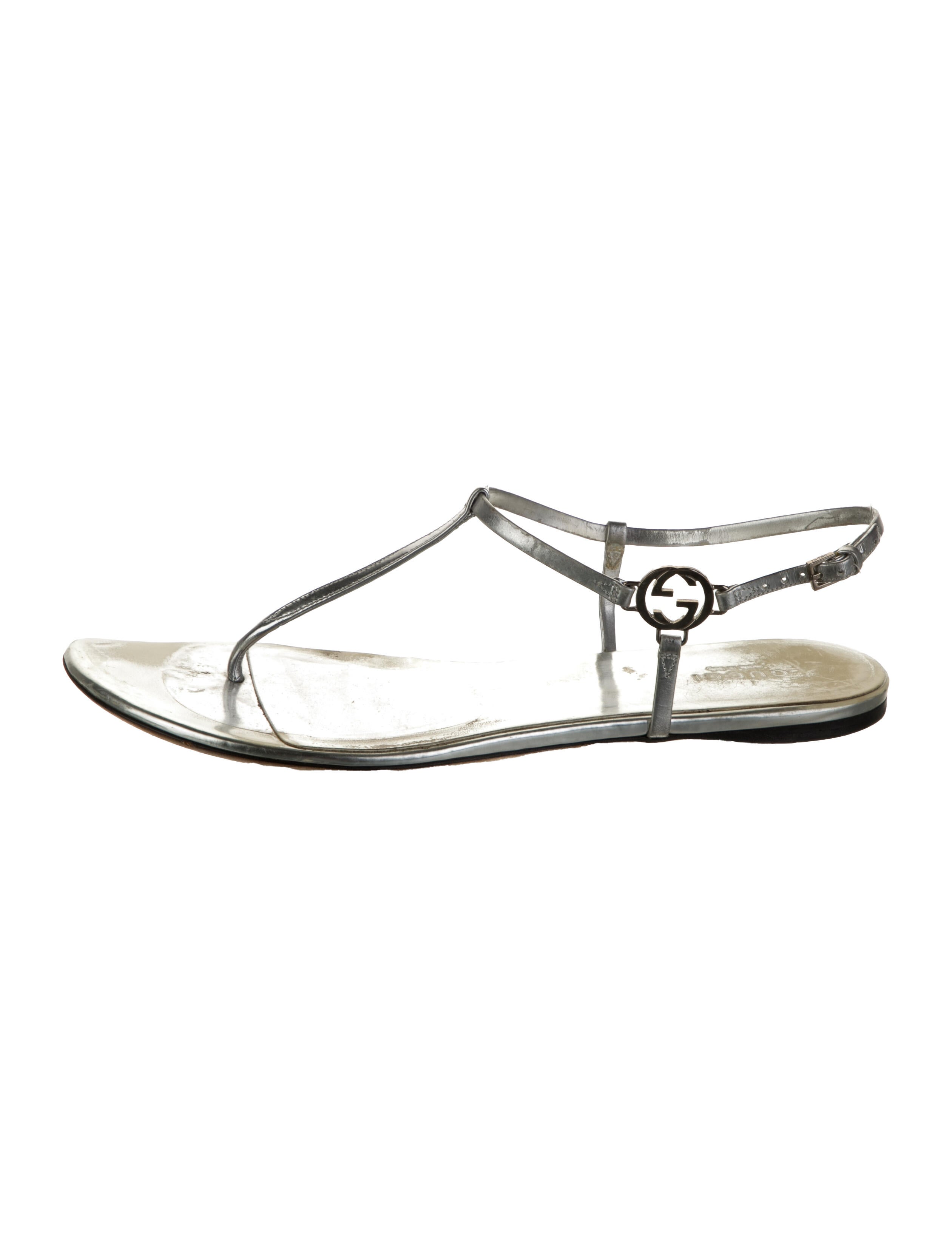 Gucci Interlocking G Logo Patent Leather T-Strap Sandals