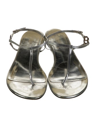 Gucci Interlocking G Logo Patent Leather T-Strap Sandals