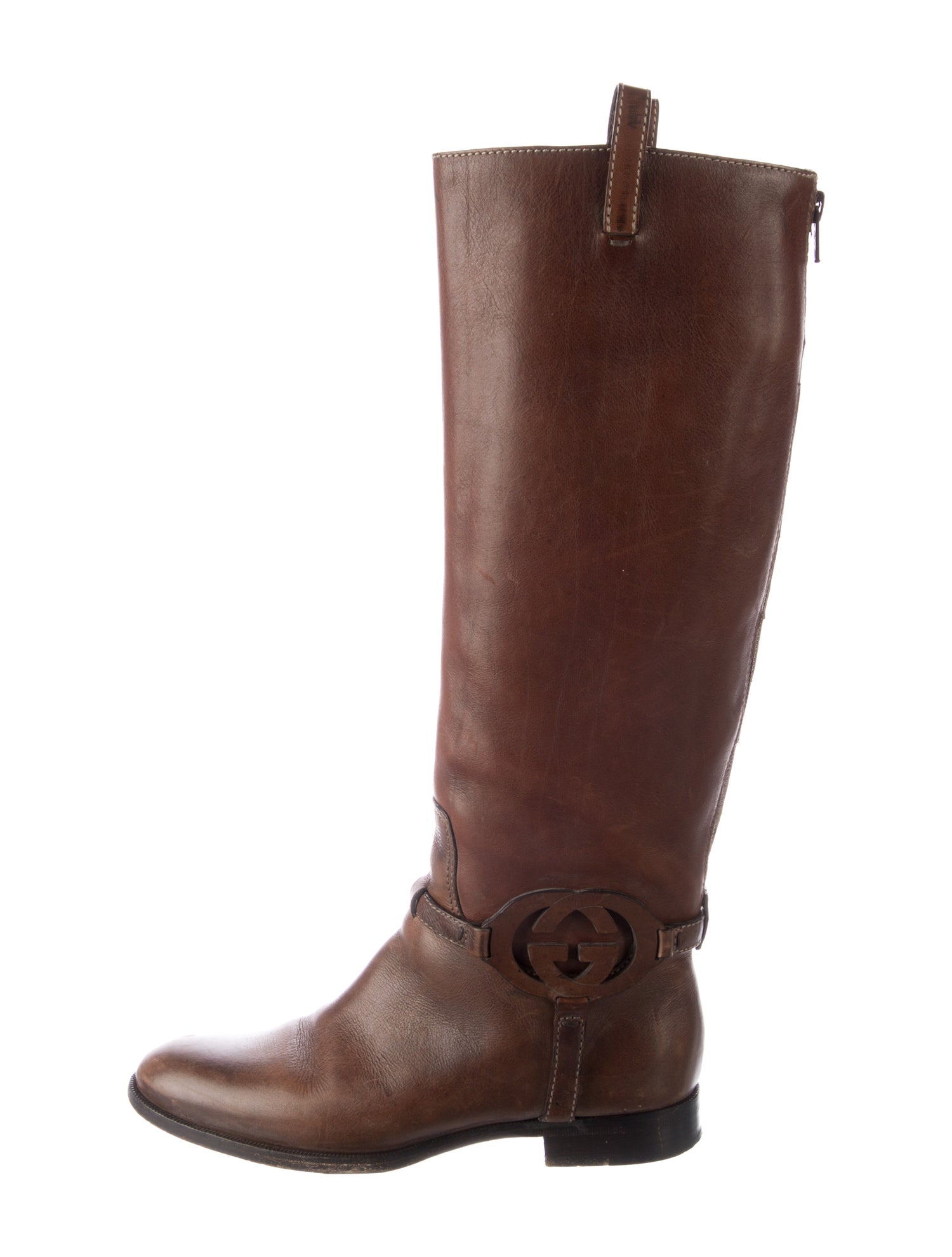 Gucci Interlocking G Logo Leather Riding Boots