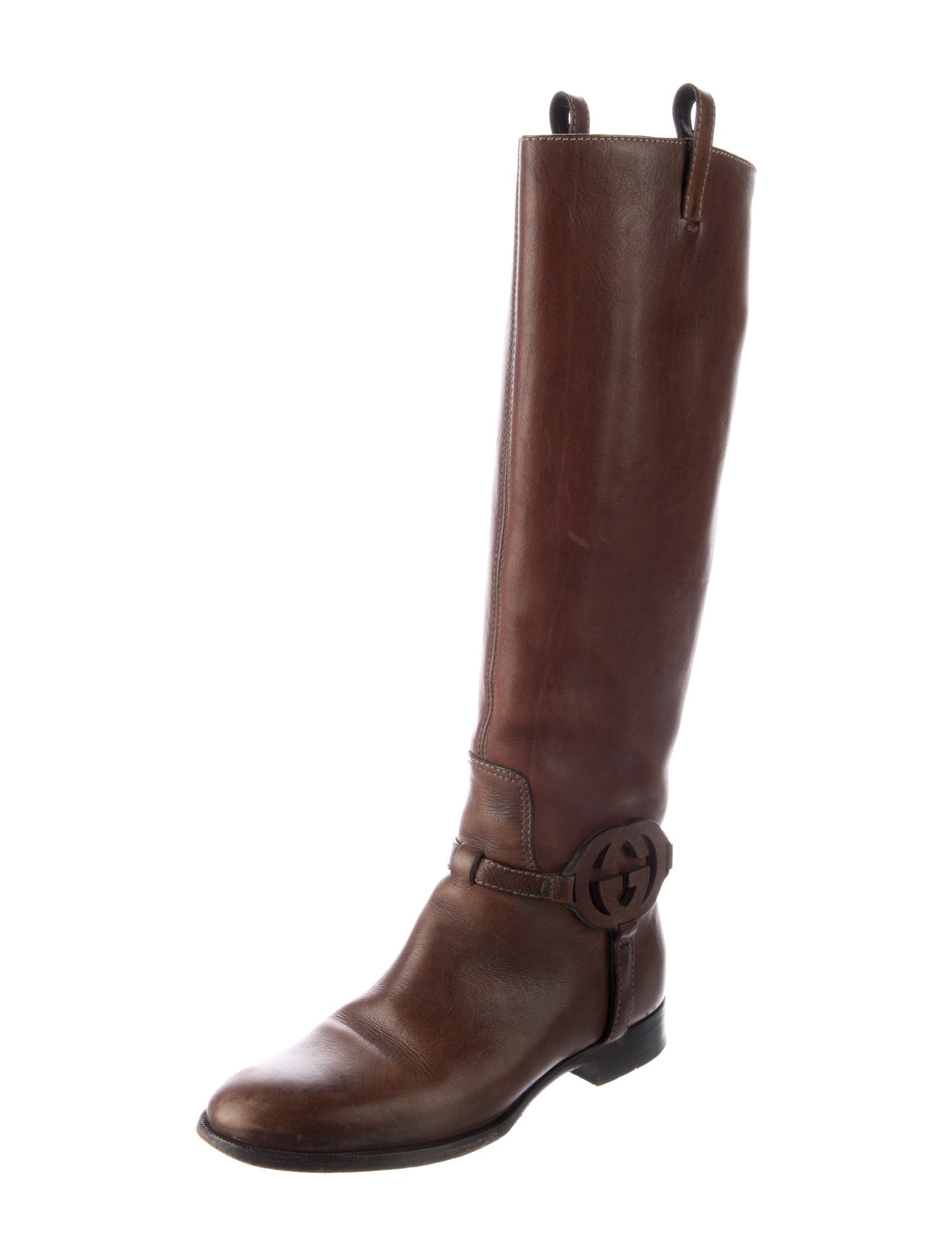 Gucci Interlocking G Logo Leather Riding Boots