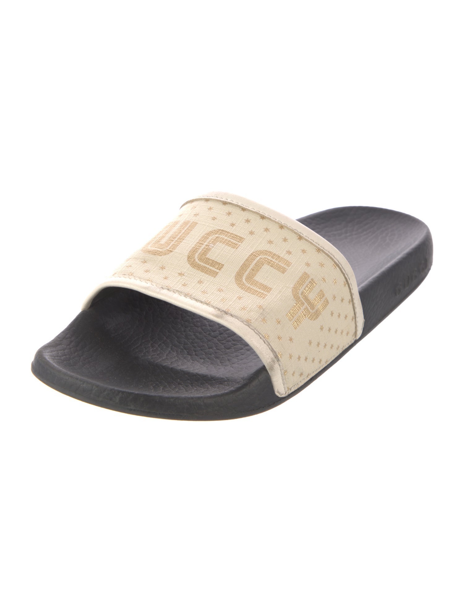 Gucci Printed Leather Trim Embellishment Slides