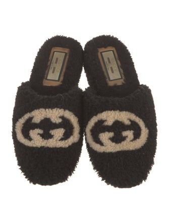 Gucci Interlocking G Logo Shearling Mules
