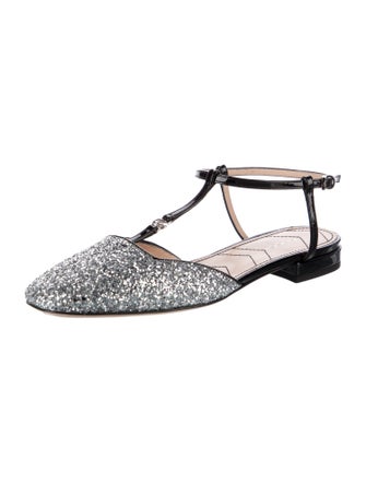 Gucci Running GG Logo Glitter Slingback Flats