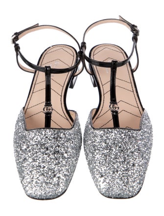 Gucci Running GG Logo Glitter Slingback Flats