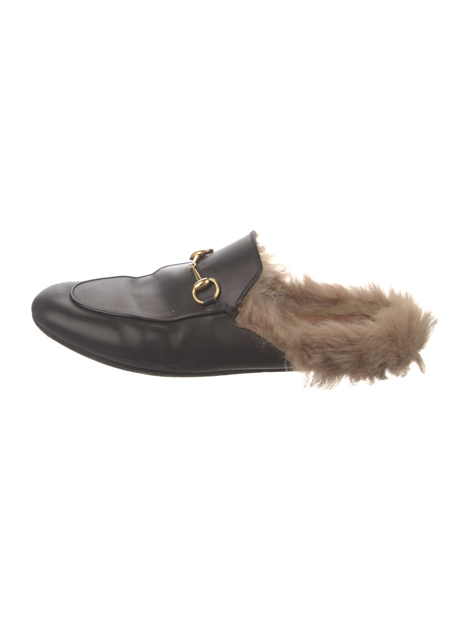 Gucci Leather Fur Trim Mules