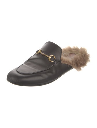 Gucci Leather Fur Trim Mules