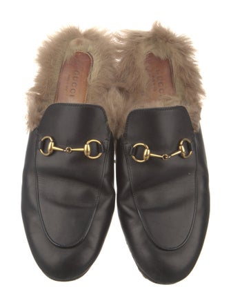Gucci Leather Fur Trim Mules