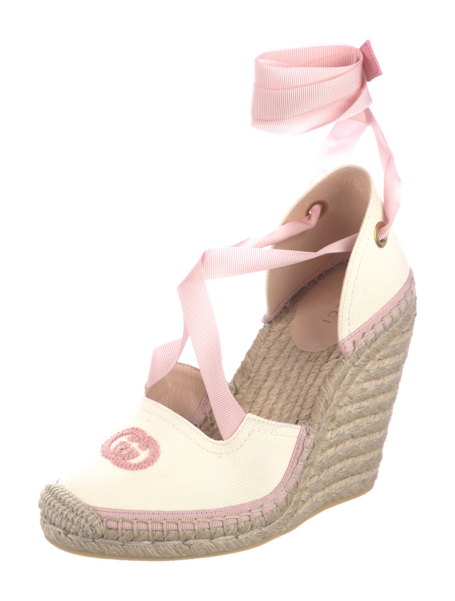 Gucci Double G Logo Canvas T-Strap Espadrille Pumps w/ Tags